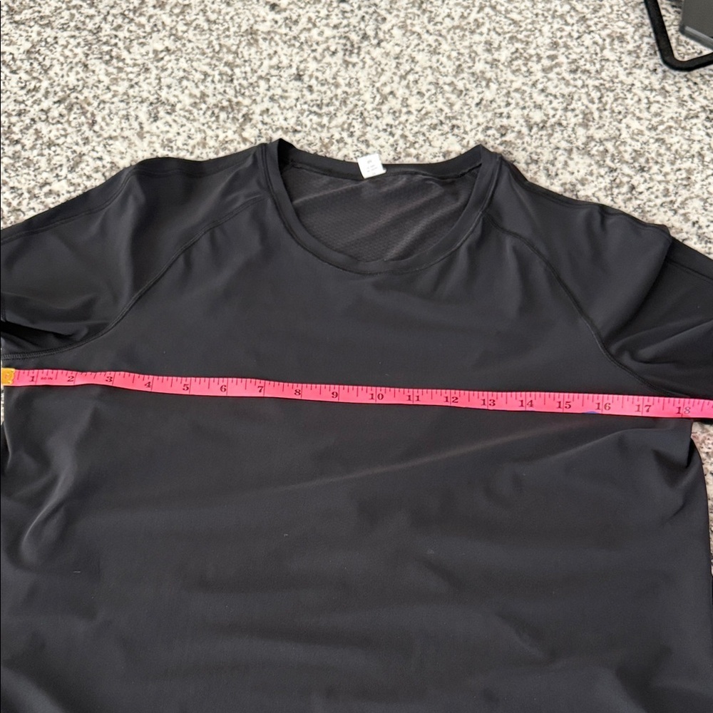 Lululemon Athletica Black Cross Back Short Sleeve Top w/Sheer trim Sz 6 - Picture 7 of 9